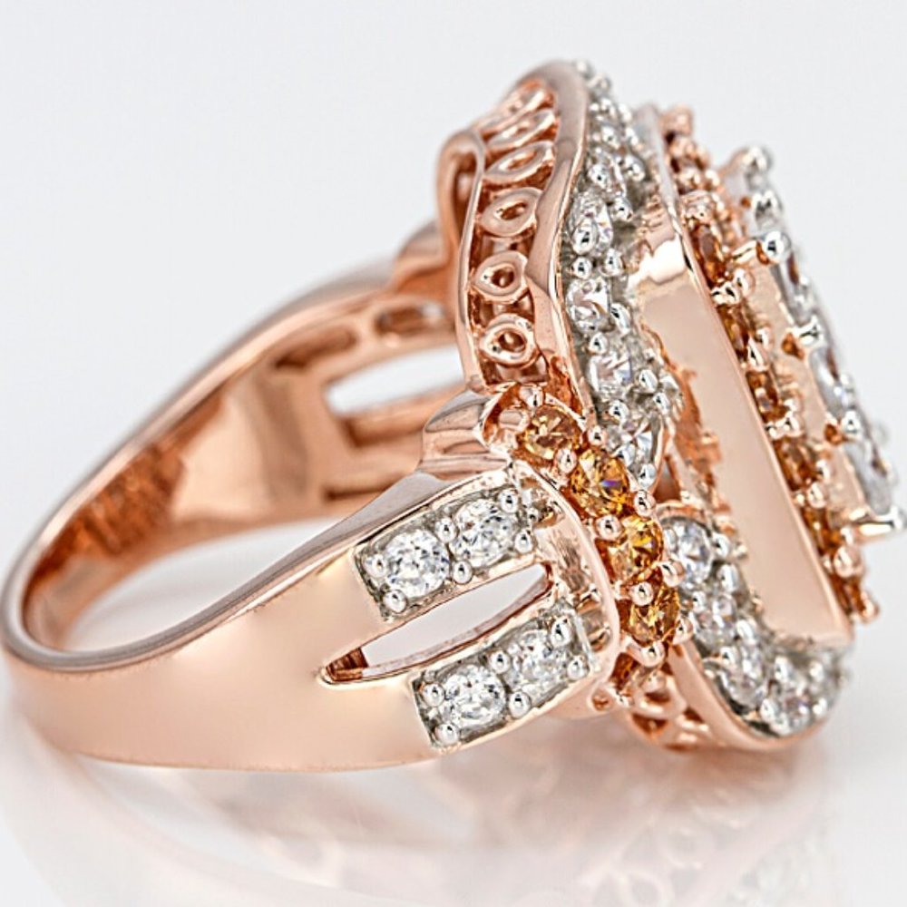 Rose Gold princes cut Mocha and White CZ ring New - Picture 12 of 14